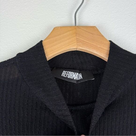 Reformation Black Ribbed Puff Shoulder Long Sleeve Womens Size XS/S - Picture 8 of 11